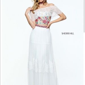 White Floral Embroidered Boho Prom dress